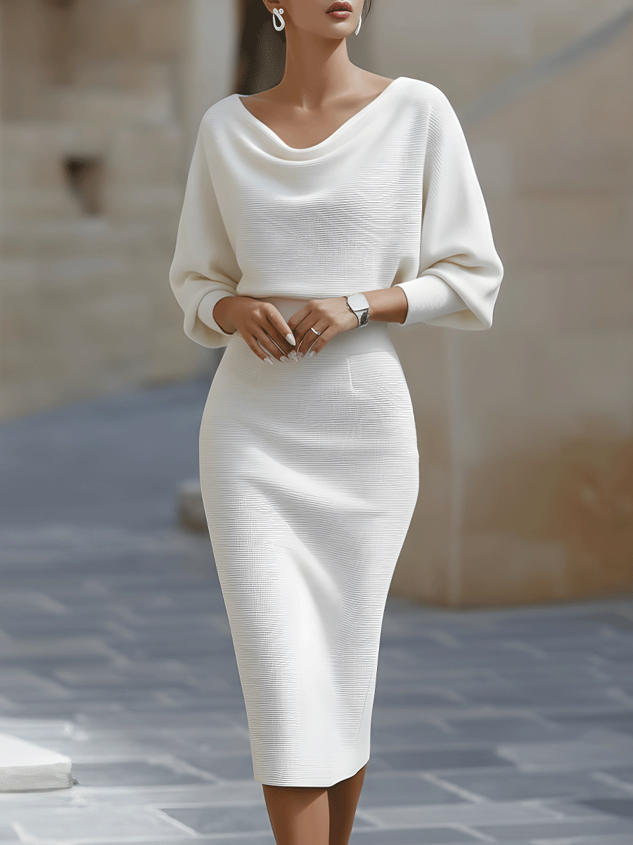 Olivia Batwing Midi Dress White