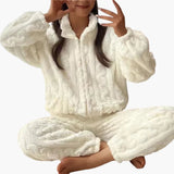 Women's Fleece Pajama Set with Zipper Top and Long Pants