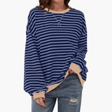 Women's Striped Oversized Sweatshirt – Casual Long Sleeve Pullover