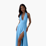 Maxi Dress with Slit & Halter Neck - Women's Evening Wear