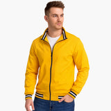 Men's Bomber Jacket with Zipper and Striped Hem