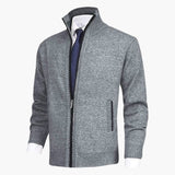 Men's Zip Cardigans with Stand-Up Collar and Ribbed Cuffs