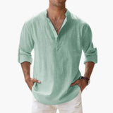 Casual Men's Linen Shirt – Long Sleeve, Henley Style