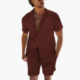 Men's Summer Set with Short Sleeve Shirt and Drawstring Shorts
