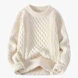 Women's Sweater with Round Neck and Cable Knit Surface