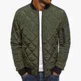 Men's Quilted Bomber Jacket with Zipper and Arm Pocket