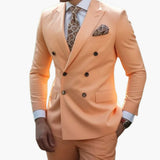 Two-Piece Men's Suit with Double-Breasted Jacket and Peak Lapel