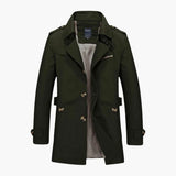 Men's Trench Coat with Notched Collar and Button Closure