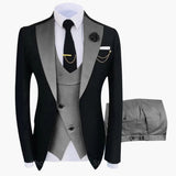 Men's Suit with Vest and Long-Sleeved Blazer