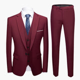 Men's Three-Piece Suit with One-Button Blazer and Vest