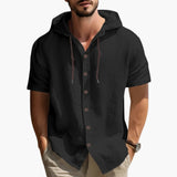 Men's Hooded Summer Shirt with Short Sleeves and Button Placket