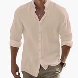 Men's Summer Casual Shirt with Long Sleeves and Stand-Up Collar