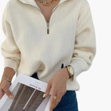 Women's Sweater with Zip Neck and Ribbed Surface