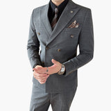 Men's Three-Piece Suit with Check Pattern and Lapel Collar