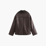 Elegant Women's Leather Jacket in Brown – Warm and Long-Sleeved