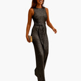 Sleeveless Full-Length Women's Jumpsuit with Waist Belt