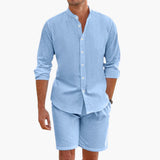Men's Summer Two-Piece Linen Blend with Shirt and Shorts