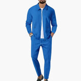 Men's Two-Piece Set with Zip-Up Shirt and Straight-Cut Pants