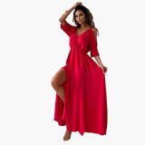 Maxi Dress with V-Neck and Slit – Women's Evening Wear