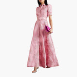Floral Dress with Belt - For Women with Puff Sleeves & Elegance