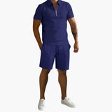 Men's Summer Two-Piece with Half-Zip Shirt and Shorts