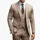 Three-Piece Men's Suit with Notched Lapels and Slim Fit Pants