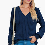 Women's Pullover with V-Neck and Long Sleeves