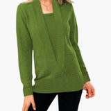 Women's Sweater with Deep V-Neck and Long Sleeves