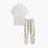 Men's Summer Pajama Set with Short Sleeve Shirt and Long Pants