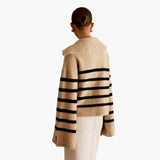 Women's Pullover with V-Neck and Striped Surface