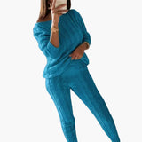 Women's Knitting Set with Long Sleeves and Elastic Waistband