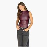 Faux Leather Top for Women – Sleeveless, Elegant Design