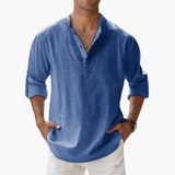 Casual Men's Linen Shirt – Long Sleeve, Henley Style
