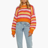 Women's Oversized Sweater with Striped Pattern and Round Neckline