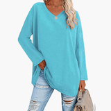 Women's Oversized V-Neck Long Sleeve Shirt – Comfortable & Casual