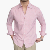 Striped Men's Shirt with Contrast Collar and Buttoned Cuffs