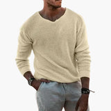 Men's Sweater with Ribbed Collar and Long Sleeves