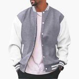Men's Varsity Bomber Jacket with Snap Buttons and Ribbed Trim