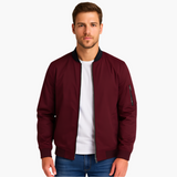 Men's Bomber Jacket with Front Zipper and Ribbed Hem