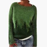 Women's Sweater with Round Neck and Tree Pattern