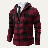 The Torgiano Men’s Zip Up Hooded Plaid Knit Jacket