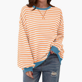 Women's Striped Oversized Sweatshirt – Casual Long Sleeve Pullover