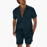 Men's Summer Set with Short Sleeve Shirt and Drawstring Shorts