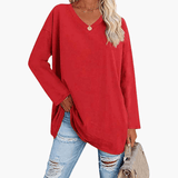 Women's Oversized V-Neck Long Sleeve Shirt – Comfortable & Casual