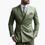 Men's Two-Piece Suit with Double-Breasted Jacket and Slim Fit Pants