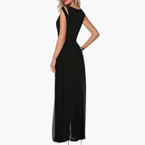Elegant Women's Evening Dress with Slit – Black Maxi Dress