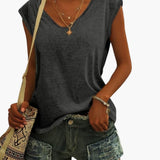 Women's V-Neck Top with Cap Sleeves and Stretch Material
