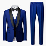 Men's Three-Piece Suit with Red Accents and Shawl Collar