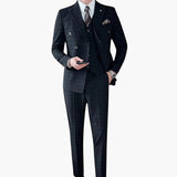 Men's Three-Piece Suit with Check Pattern and Lapel Collar