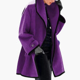 Women's Winter Coat with Wide Collar and Contrast Trim